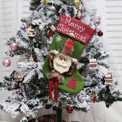 2024 New Year Xmas Big Stockings Set Decorations Christmas 3D Plush Big Sock Christmas Tree Pendant Decorating Supplies