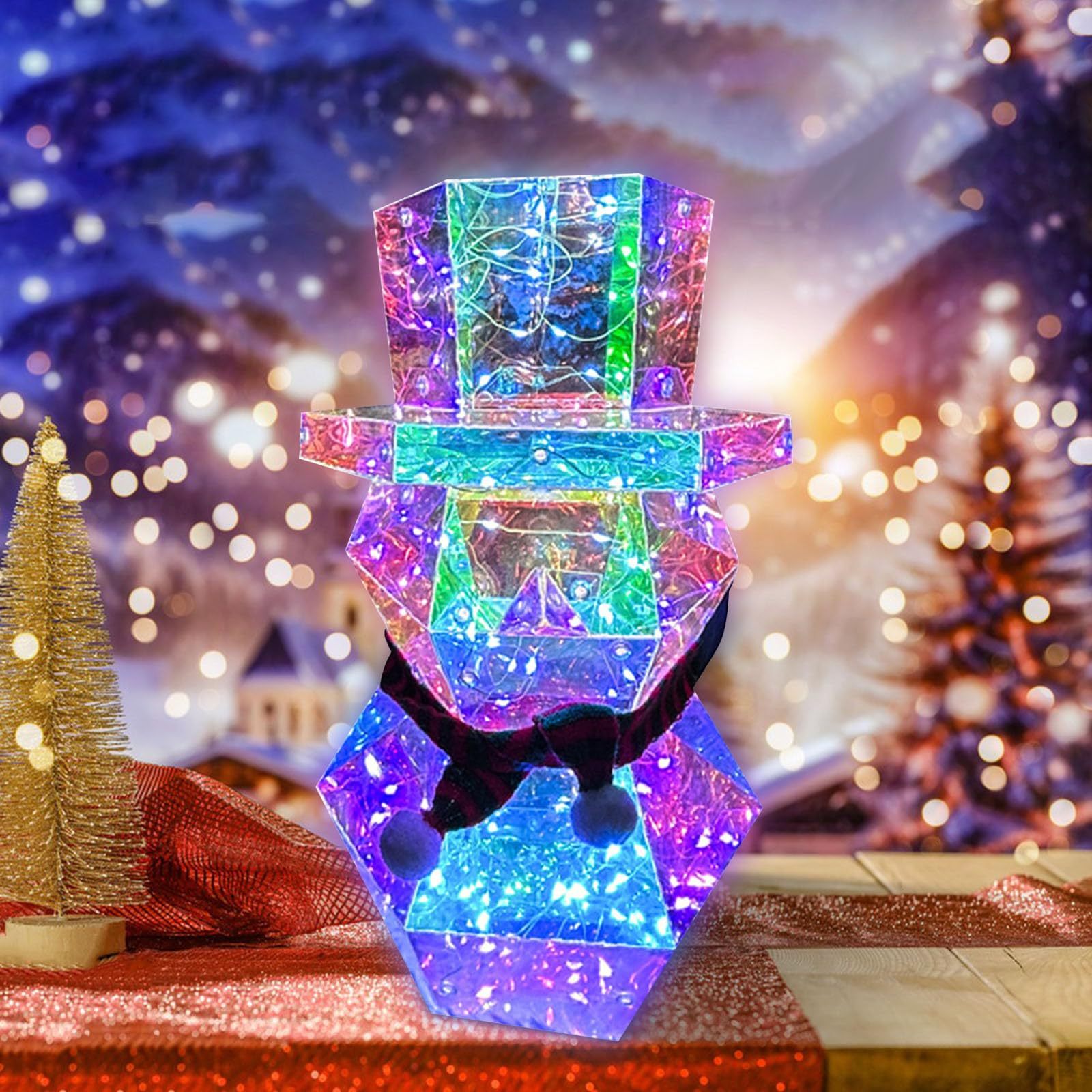 Christmas Decor Colorful LED Glow Santa Claus Snowman Night Light Xmas Gift Prismatic LED Lights Tabletop Ornament Bedroom Decor