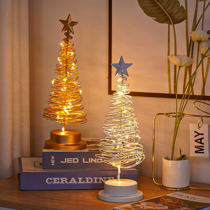 LED Christmas Tree Spiral Light Table Ornament Wrought Iron Xmas Tree Bedroom Desk Lamp Christmas Atmosphere Night Light Decor