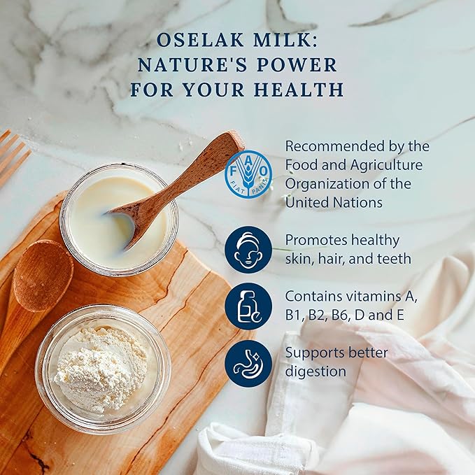 OSELAK Donkey Milk Powder 200g, Pure and 100% Natural, High in Calcium, Iron, and Vitamin D, Similar to human breast milk, Rich in Whey protein, Vitamins and Minerals, Nothing added, Nothing removed