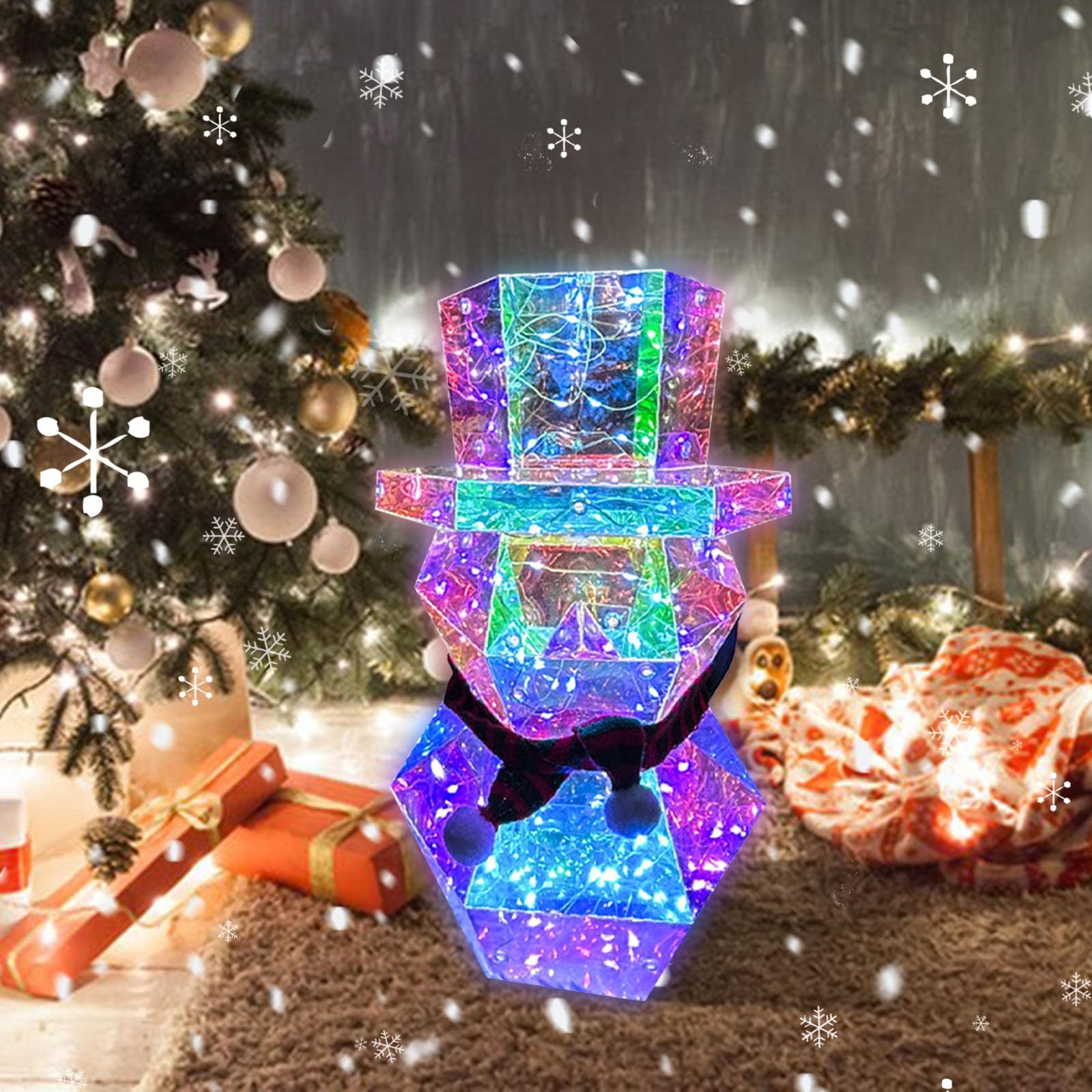 Christmas Decor Colorful LED Glow Santa Claus Snowman Night Light Xmas Gift Prismatic LED Lights Tabletop Ornament Bedroom Decor