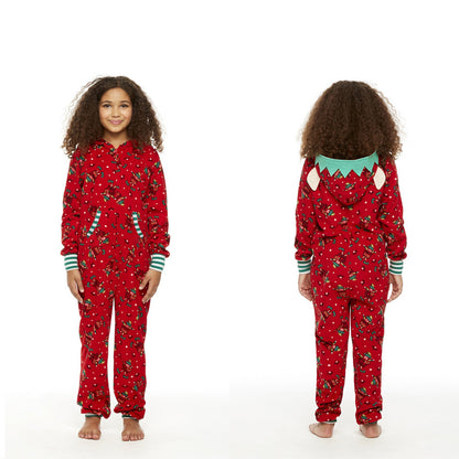 Fashionable Parent-child Hooded Christmas Print Jumpsuit